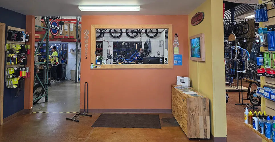 Image of the Hostel Shoppe service department check-in desk.