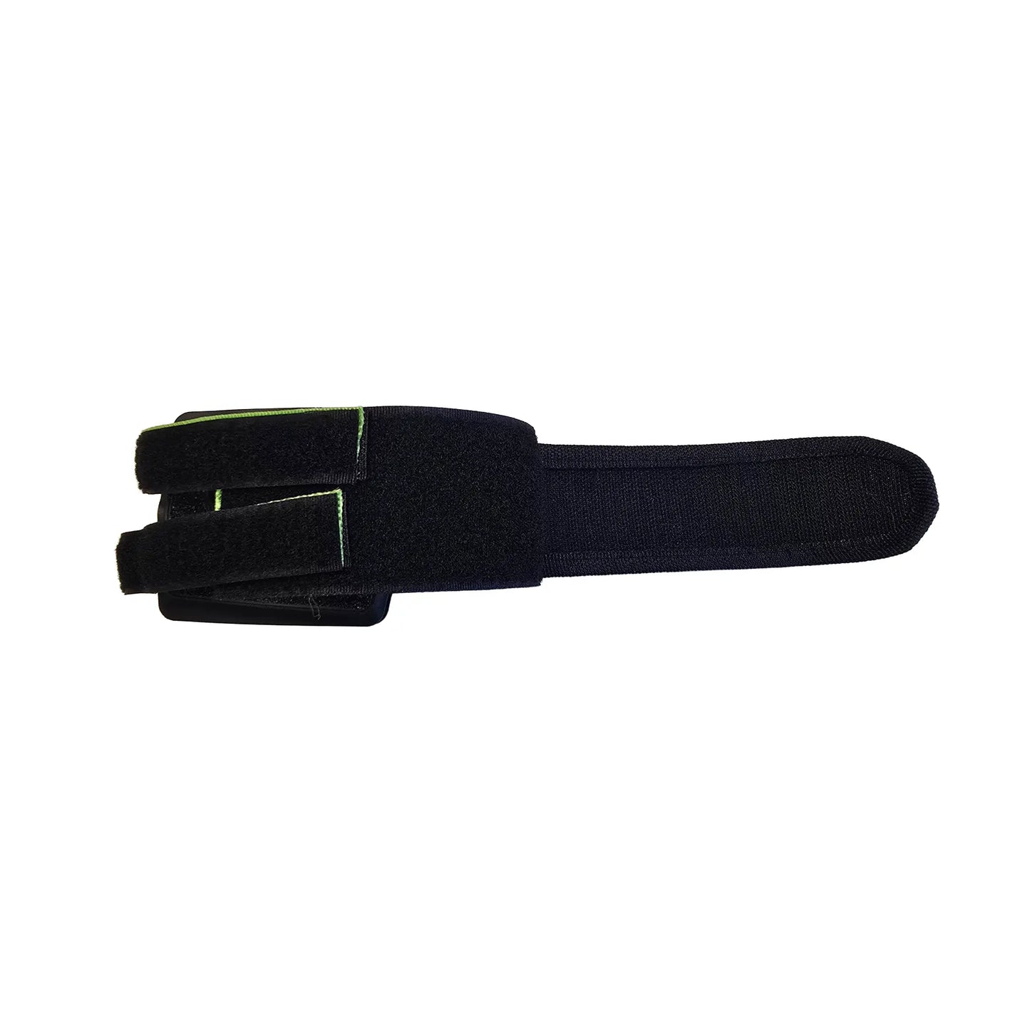 View of the open Velcro straps on the Hostel Shoppe Take Off Platform Pedals with Green Velcro Straps against a white background.