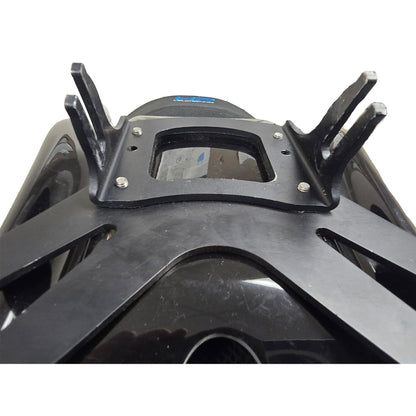 Closeup of the HP Velotechnik BodyLink Seat Bottle Cage Kit for Speedmachine and All Scorpion Models mounted on a BodyLink seat.