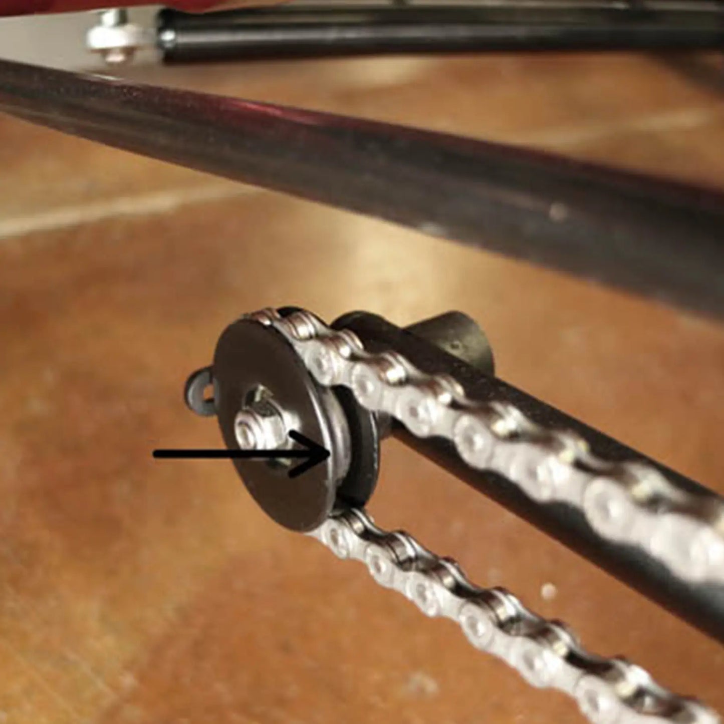 Closeup view of the HP Velotechnik Chain Idler RSV Quick Adjust O-Ring installed on a Quick Adjust.