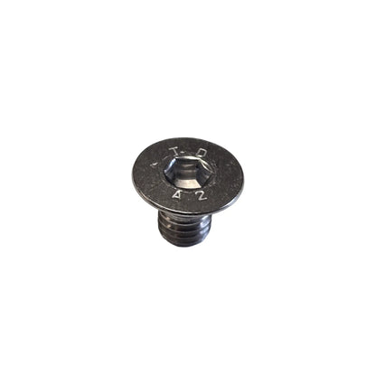 Angled view of the HP Velotechnik Countersunk Screw for Dust Cap against a white background.