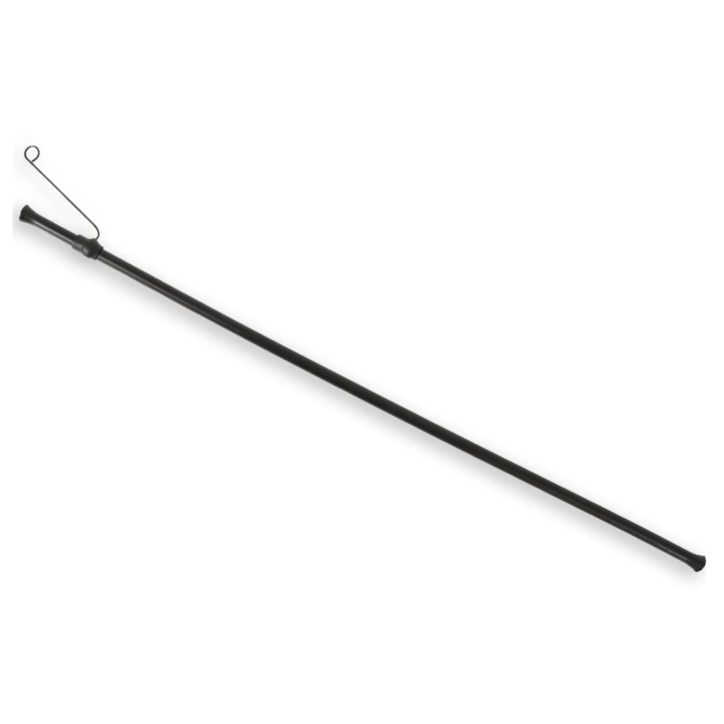 View of the longer black HP Velotechnik Gekko 26 Upper Chain Tube with attached spring clip against a white background.