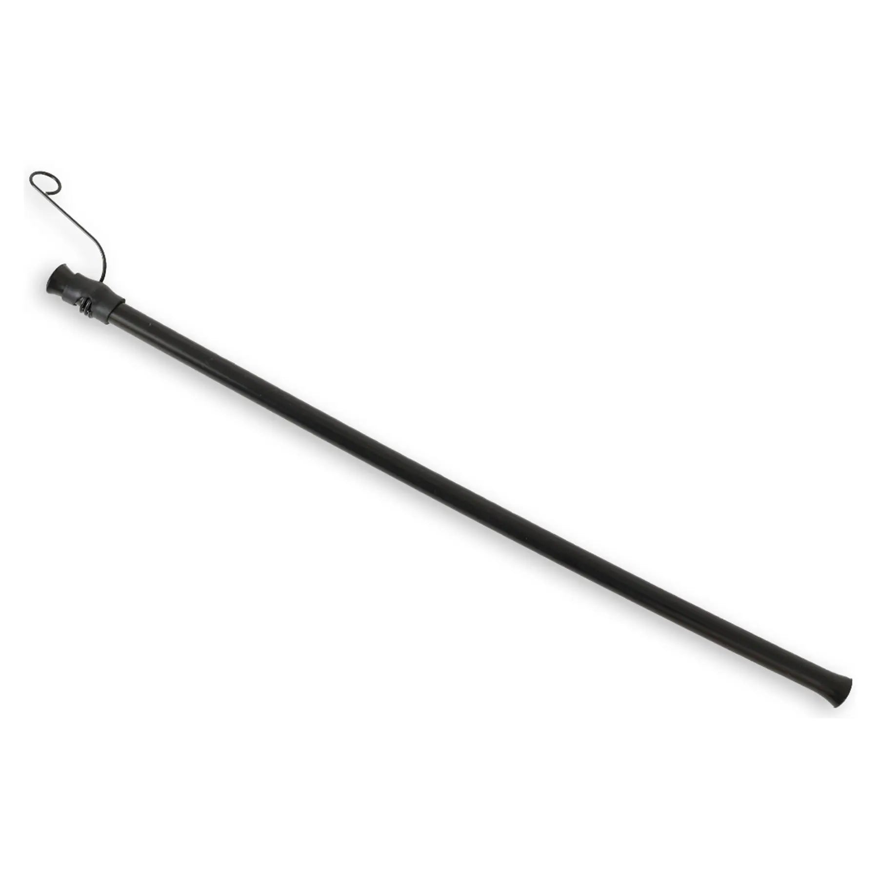 View of the shorter black HP Velotechnik Gekko 26 Upper Chain Tube with attached spring clip against a white background.