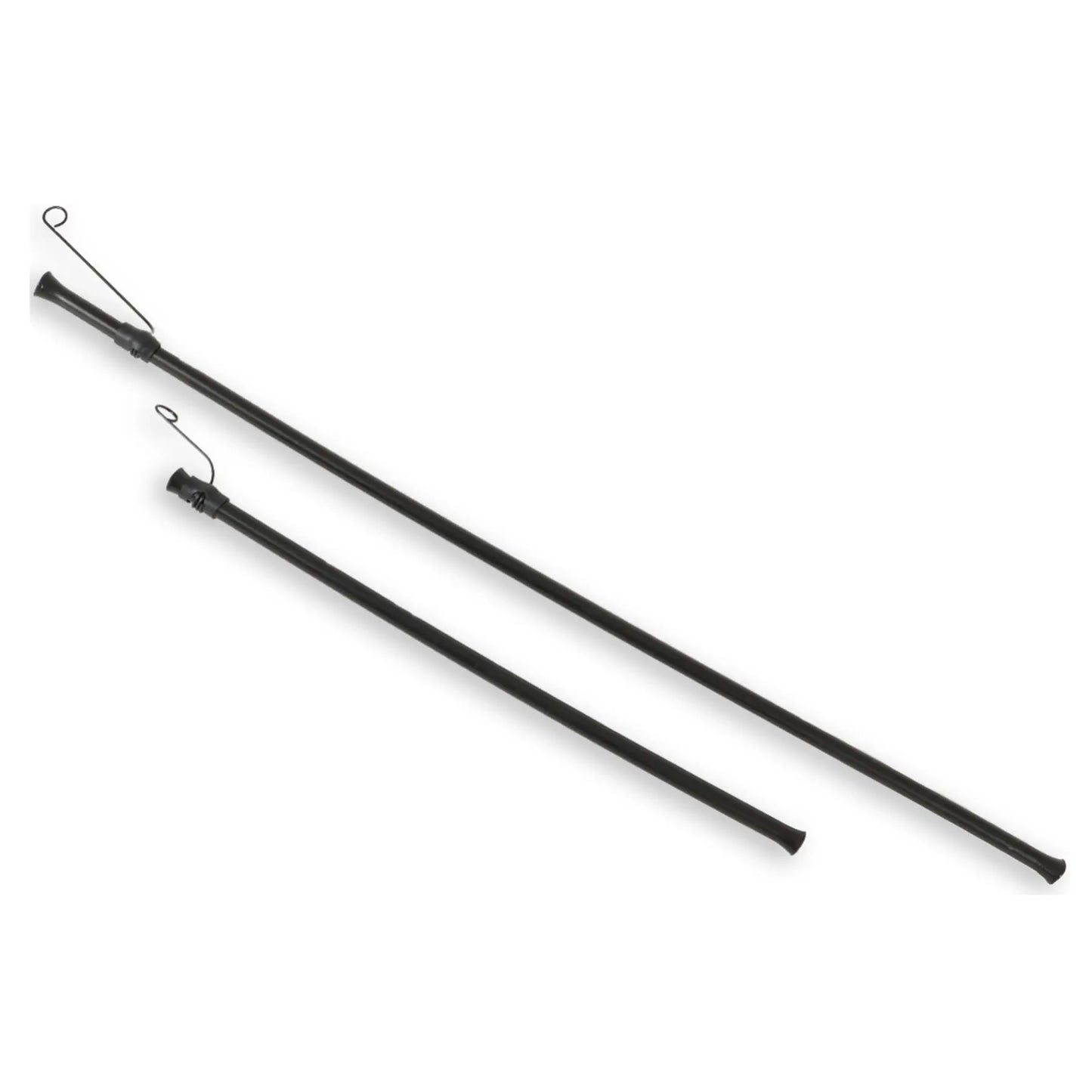 View of the black HP Velotechnik Gekko 26 Upper Chain Tube set with attached spring clips against a white background.
