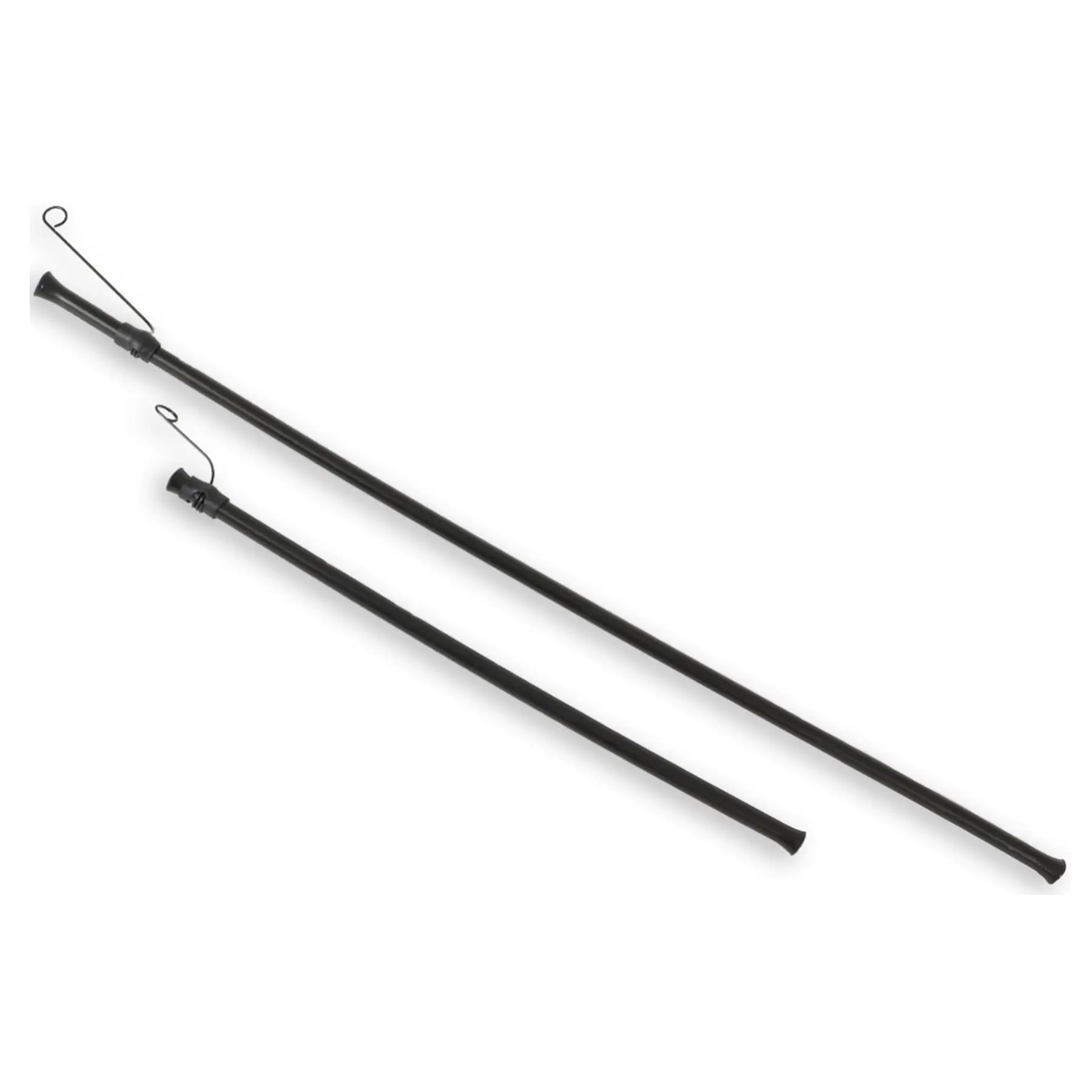 View of the black HP Velotechnik Gekko 26 Upper Chain Tube set with attached spring clips against a white background.
