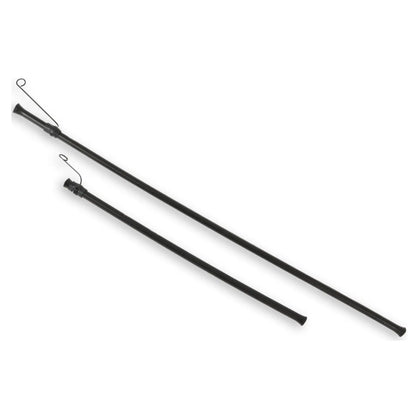 View of the black HP Velotechnik Gekko 26 Upper Chain Tube set with attached spring clips against a white background.
