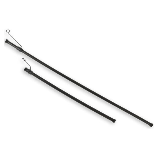 View of the black HP Velotechnik Gekko 26 Upper Chain Tube set with attached spring clips against a white background.
