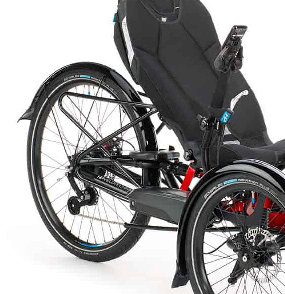 HP Velotechnik Rear Rack for the Scorpion fs 26 Plus recumbent trike mounted on trike