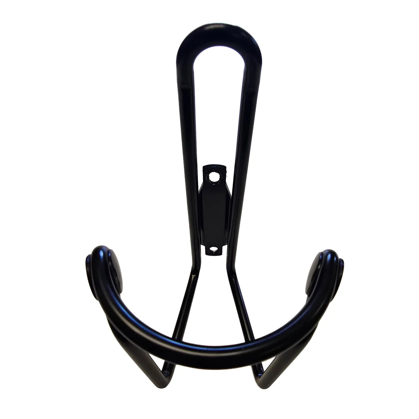 Top view of the HP Velotechnik Take Off Black Bottle Cage against a white background.