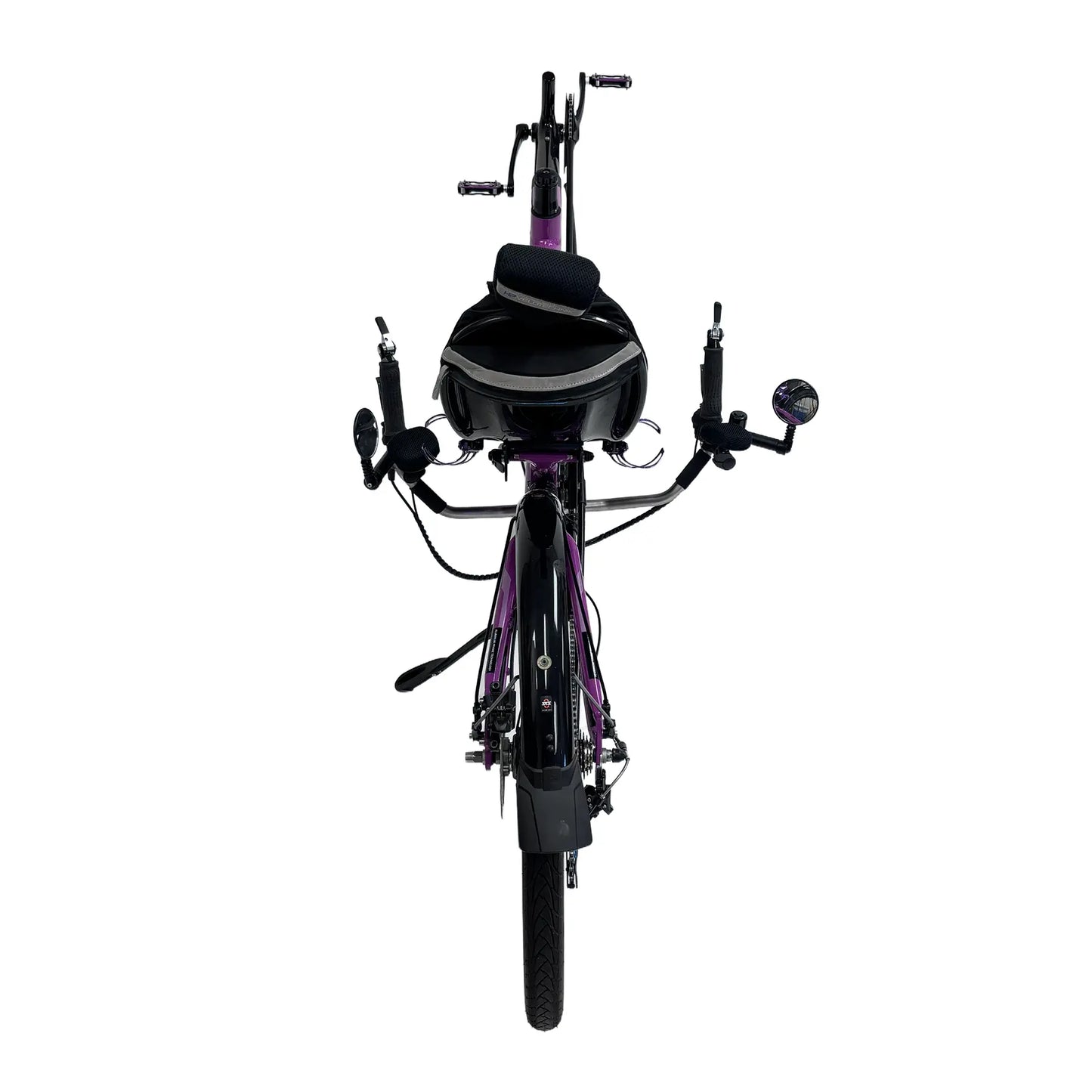 Rear view of the HP Velotechnik Used 2024 Speedmachine Purple Recumbent Bike against a white background.