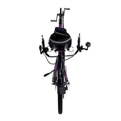 Rear view of the HP Velotechnik Used 2024 Speedmachine Purple Recumbent Bike against a white background.
