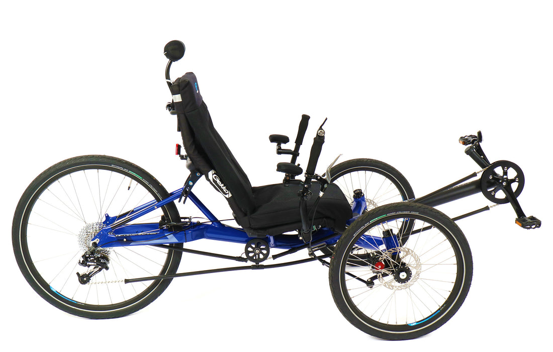 HP Velotechnik Gekko 26 Comfort Recumbent Trike Lime Blue Image Side view