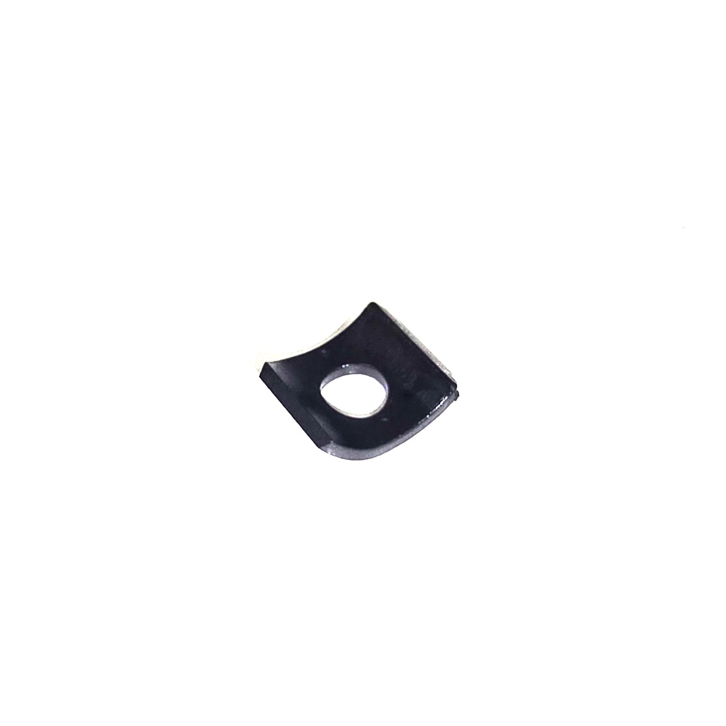 Underside of black plastic shim for ICE Trike handlebar clamps with a central hole against a white background.