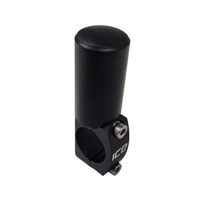 Angled view of the ICE Seat Rail Light Mount in black with a white ICE logo against a white background.