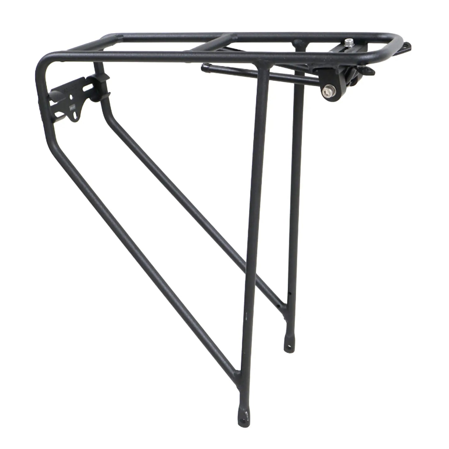 Side view of the ICE 20 Inch Rigid Rear Rack in black against a white background.