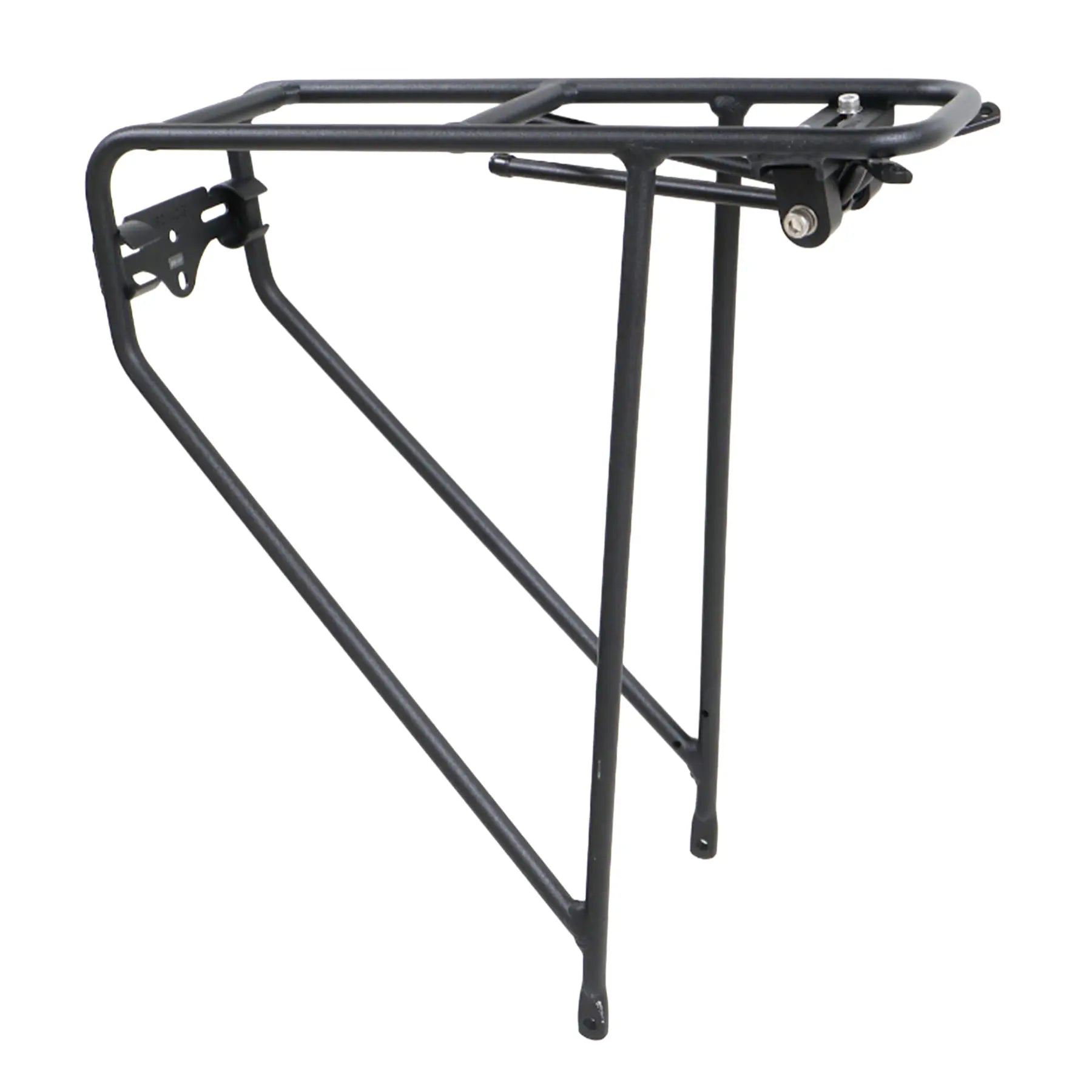 Side view of the ICE 20 Inch Rigid Rear Rack in black against a white background.