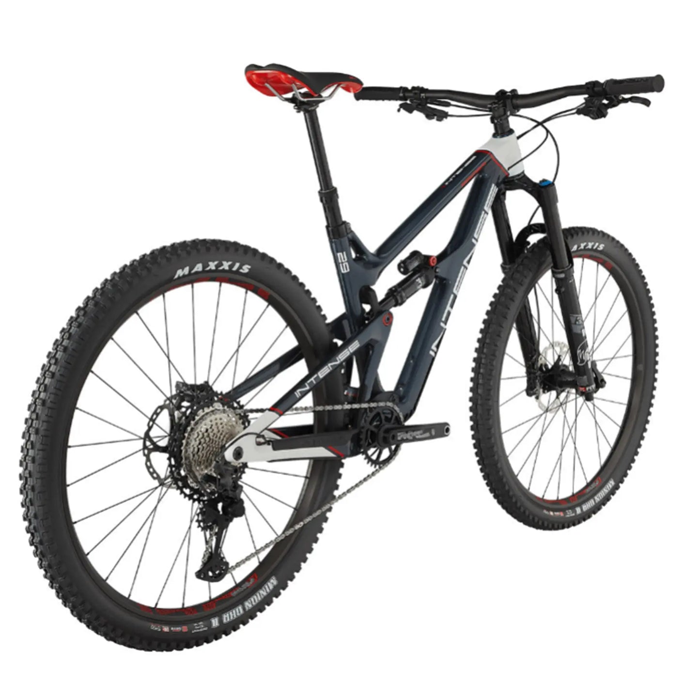 Rear angled view of the INTENSE Primer 29 Pro Midnight Grey-White against a white background.