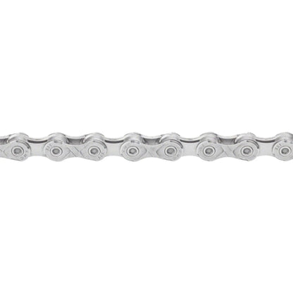 View of the KMC X11 11 Speed 118 Links Gray Chain against a white background.