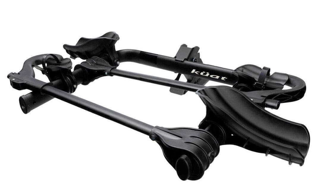 Kuat Transfer v2 Black 2 Bike Hitch Rack Fits 1.25 to 2 inch Receiver pictured against a white background.