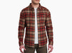 Kuhl Mens Law Flannel Shirt Brickstone studio image red and brown tan flannel longsleeve for fall and winter Hostel Shoppe