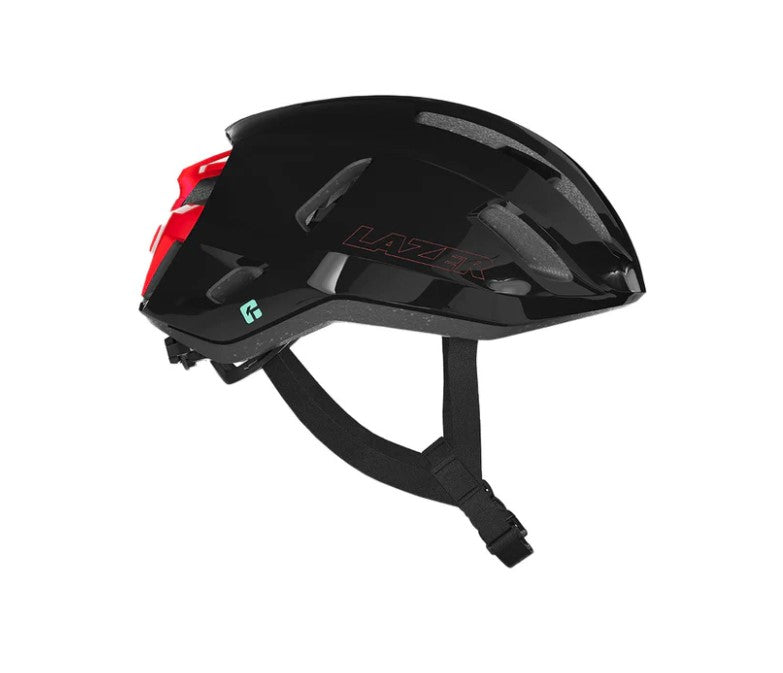 Black Lazer Sphere helmet with red accents on a white background