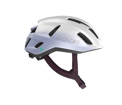 Violet Lazer Sphere helmet with purple straps on a white background