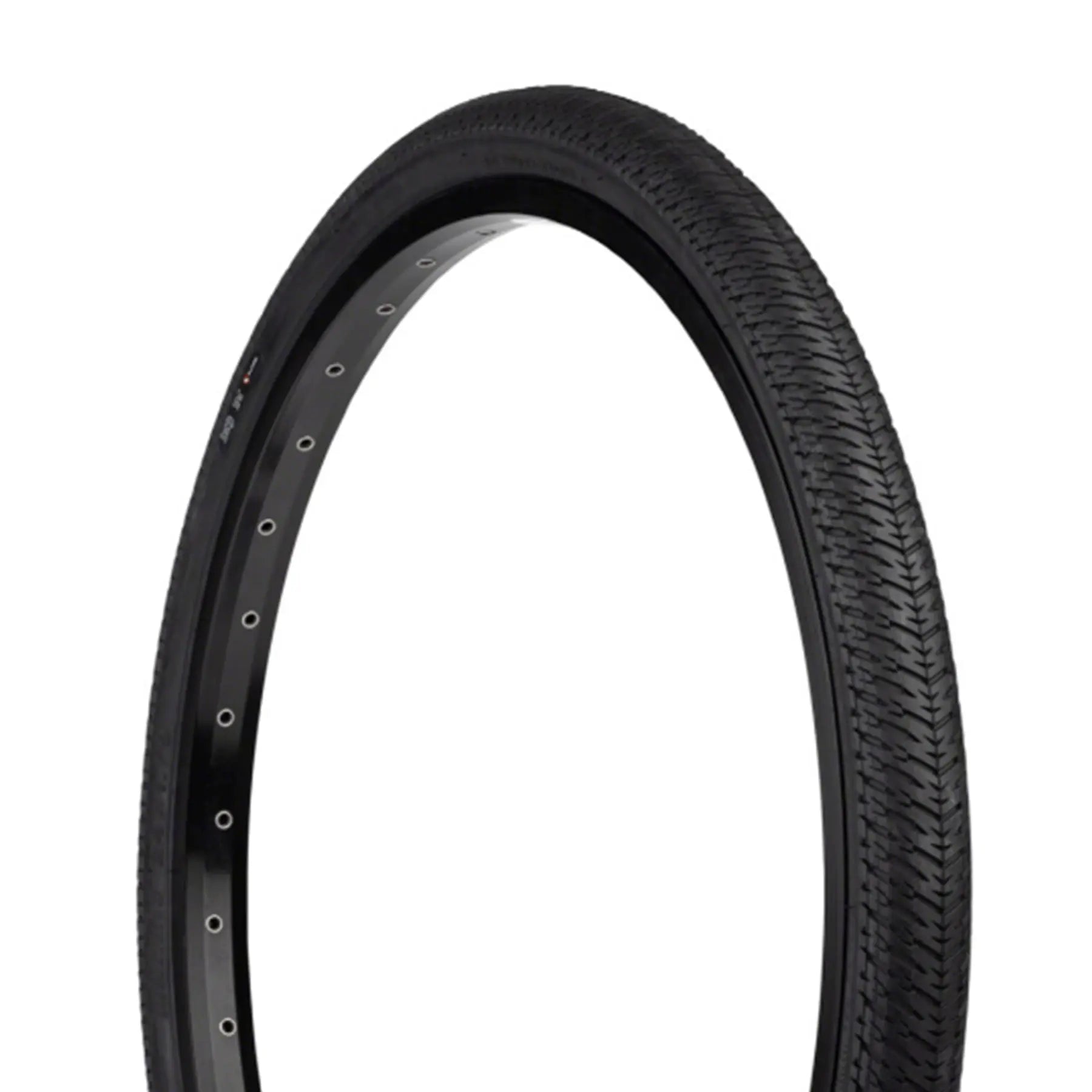 Angled side profile of the black Maxxis DTH Tire 24 x 1.75 inch (44-507mm) against a white background.