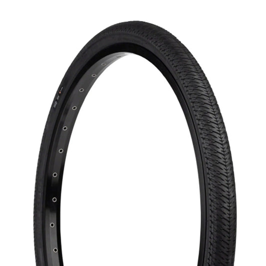 Angled side profile of the black Maxxis DTH Tire 24 x 1.75 inch (44-507mm) against a white background.