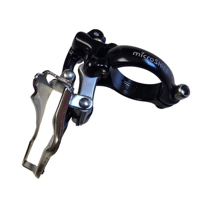 Side view of the MicroShift Take Off Triple Road Front Derailleur against a white background.