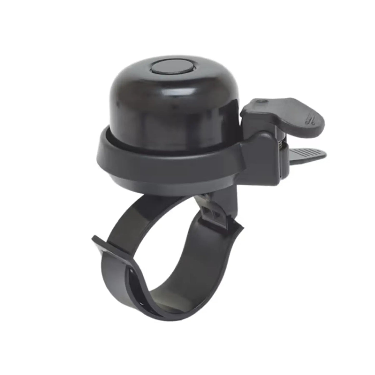 Side view of the Mirrycle Incredibell Adjustabell 2 Black Bike Bell against a white background.