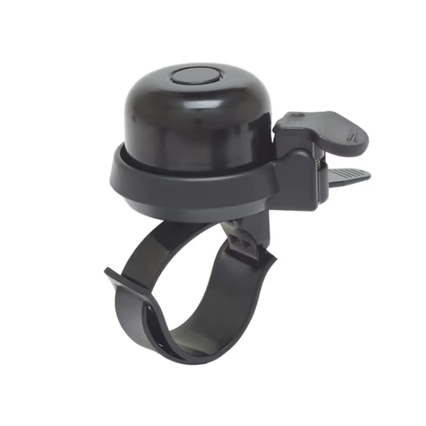Side view of the Mirrycle Incredibell Adjustabell 2 Black Bike Bell against a white background.