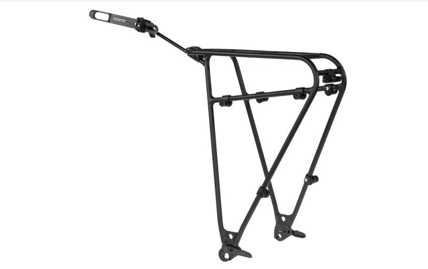 Black Ortlieb Quick Rack bicycle cargo rack on a white background.