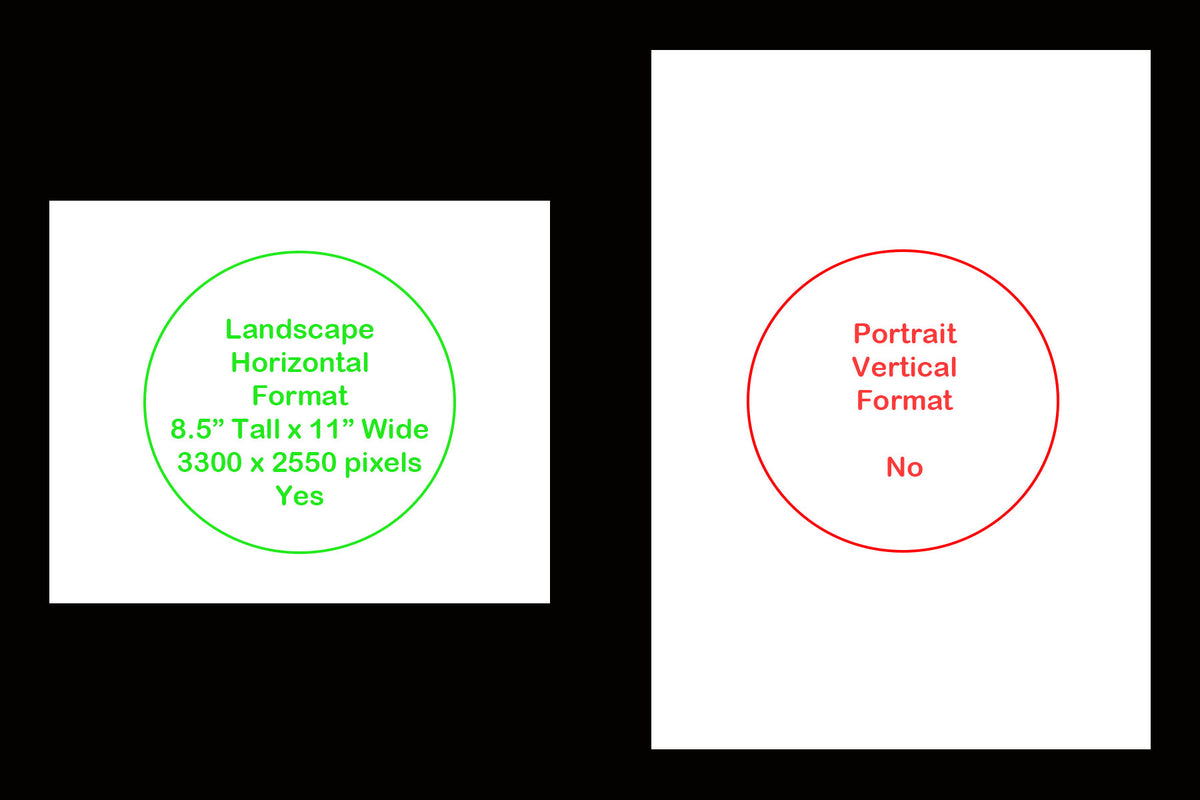 Images showing the preferred calendar contest format: Horizontal landscape format - yes, vertical portrait format - no.