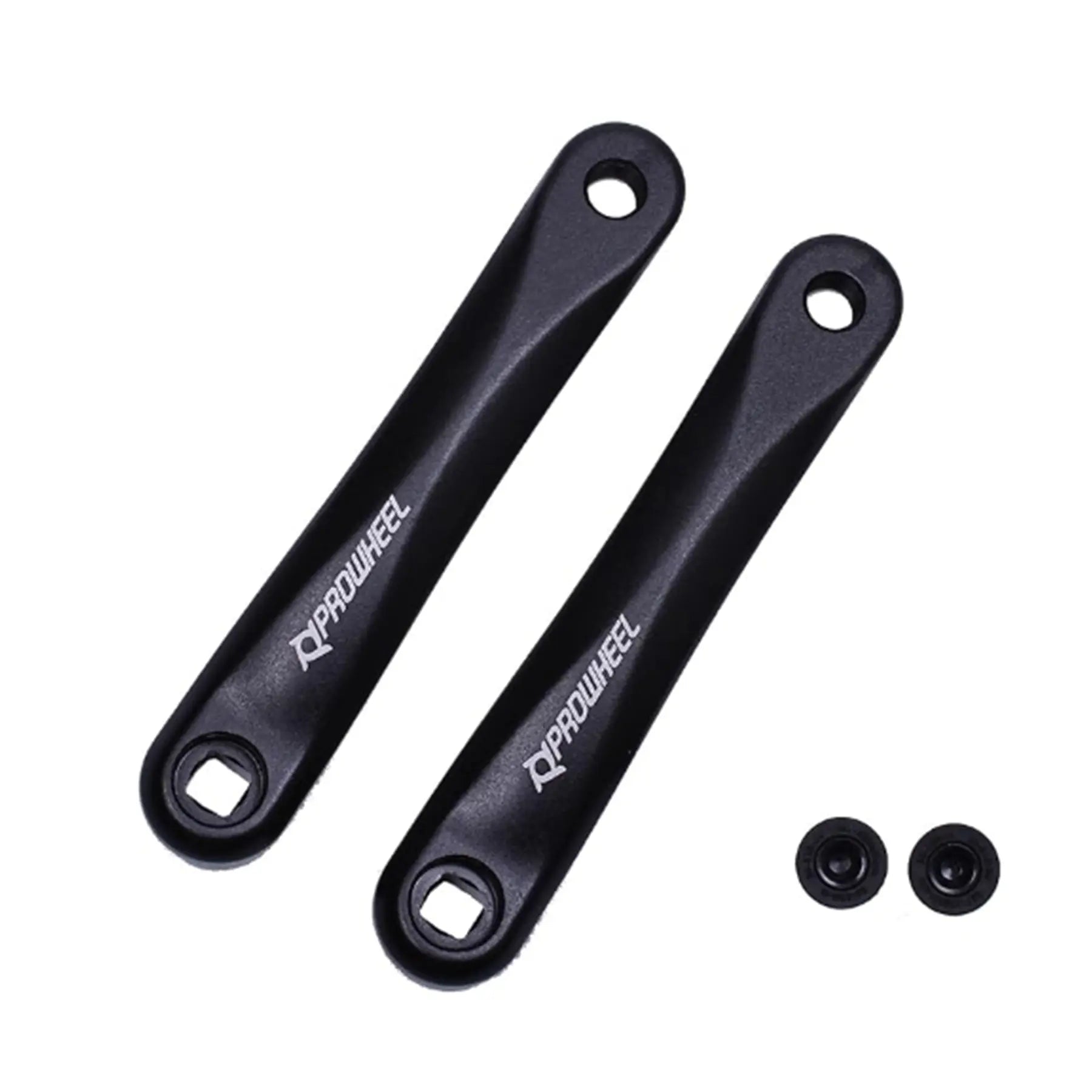 Top profile view of the Prowheel Aluminum e-Bike 152mm Square Taper Black Crankarms with crank arm fixing bolts against a white background.