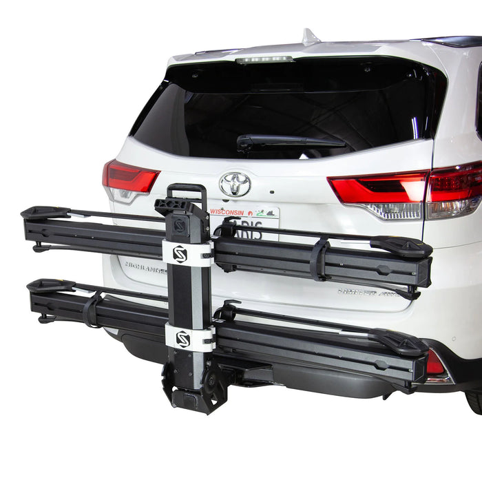 Saris MHS Duo Modular System 2 Bike Carrier Fits 1 1/4" or 2" Complete Hitch Rack Back View Studio Image