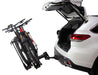 Saris MHS Duo Modular System 2 Bike Carrier Fits 1 1/4" or 2" Complete Hitch Rack Side View Open With Bikes Studio Image