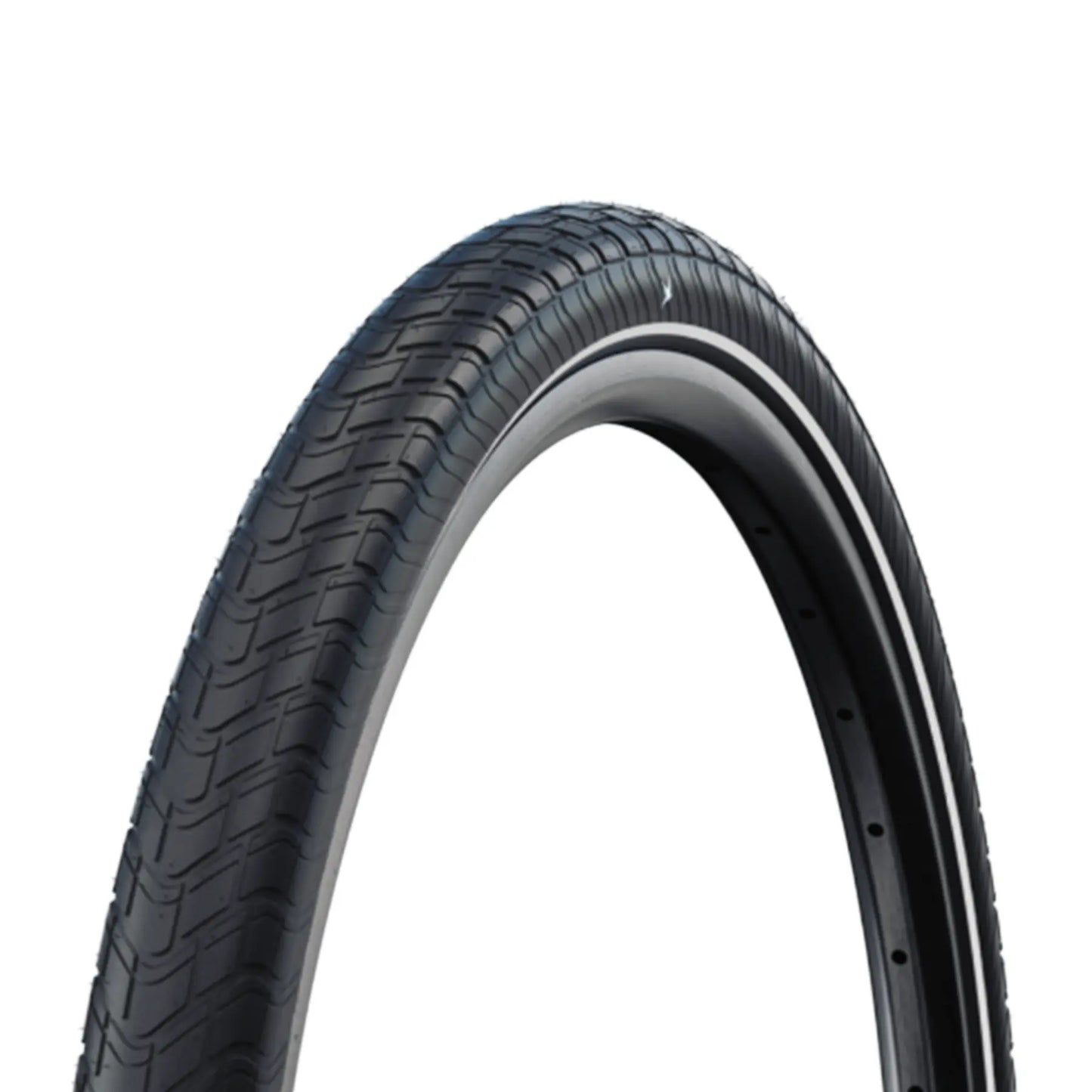 Angled side profile of the black Schwalbe Motion Big Apple Tire against a white background.