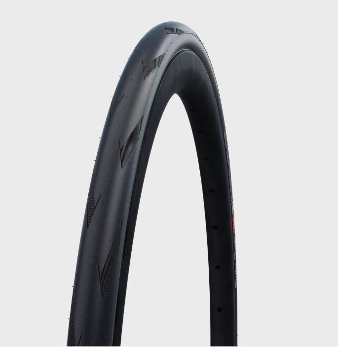 Schwalbe Pro One Super Race V-Guard Tubeless Folding Black Tire 700c x 25mm, front quarter view