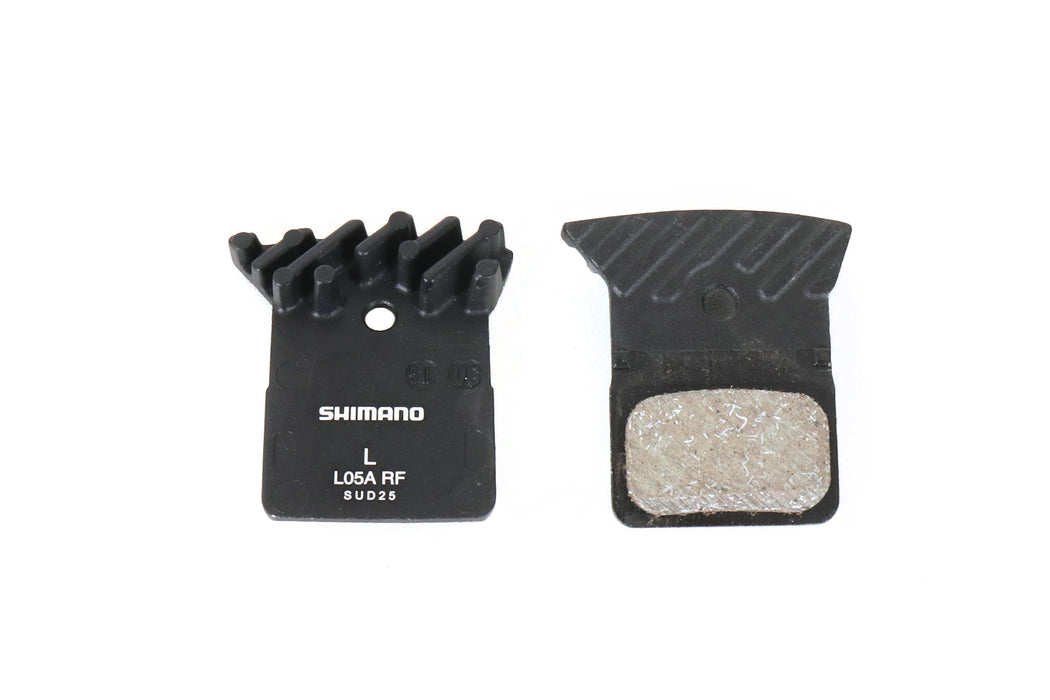 Shimano L05A-RF Disc Brake Pad and Spring Resin Compound Finned Alloy Back Plate One Pair Studio Image