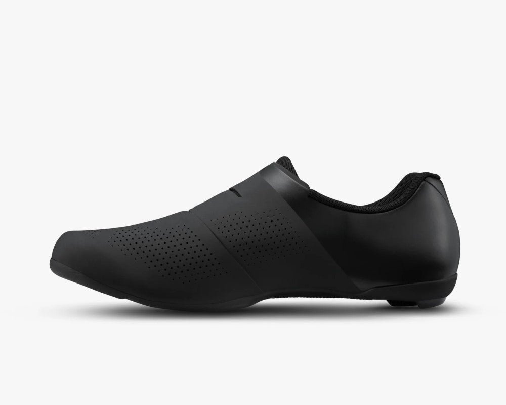 Inner profile view of black Shimano SH-RC302 cycling shoe on a white background.