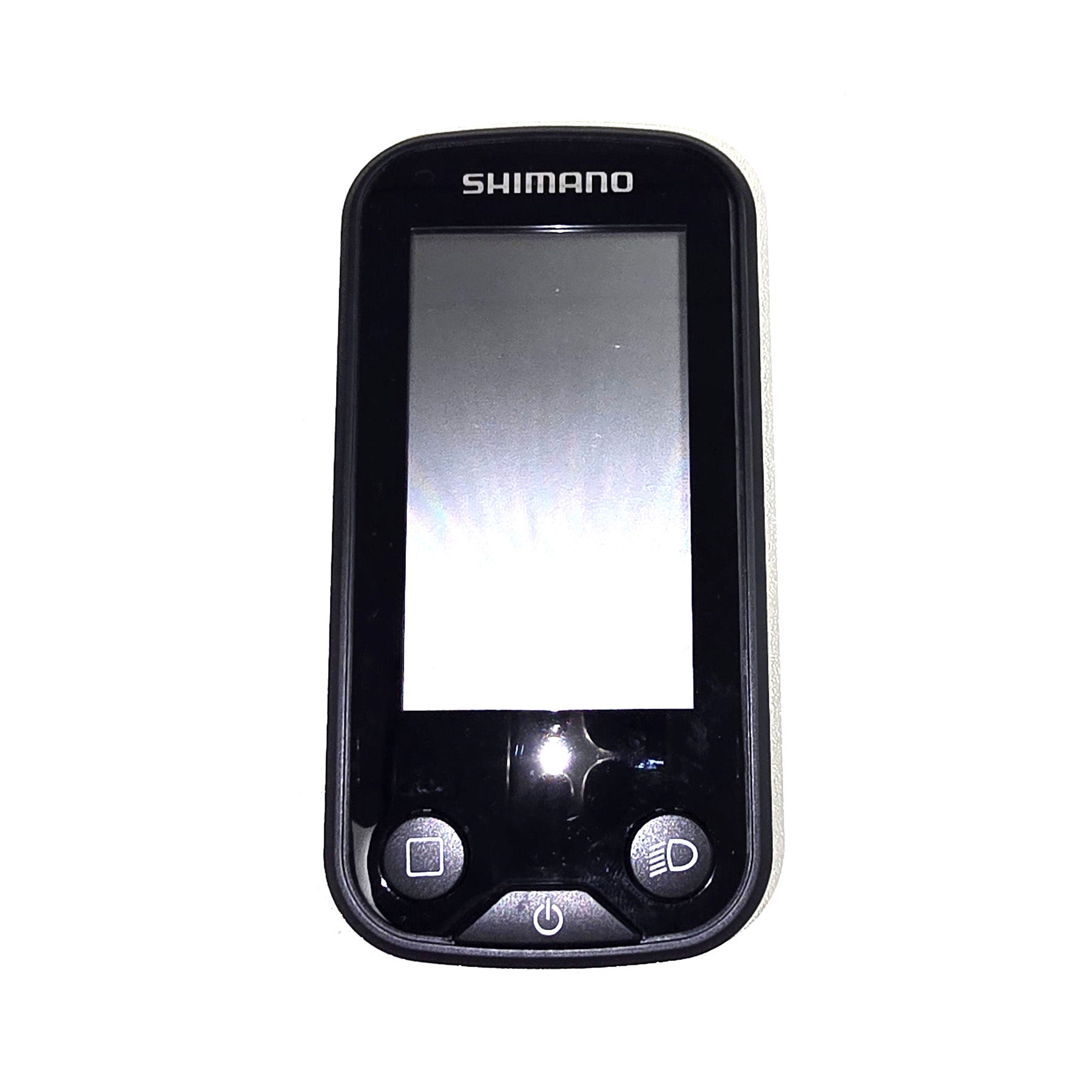 Front view of a Shimano STEPS SC-E6100 display device with a screen on a white background.