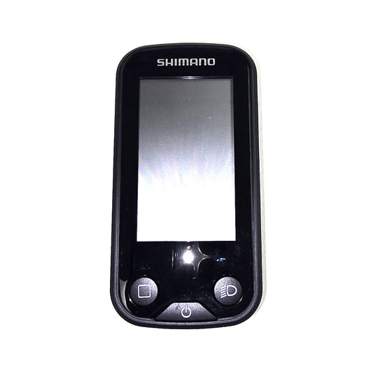 Front view of a Shimano STEPS SC-E6100 display device with a screen on a white background.