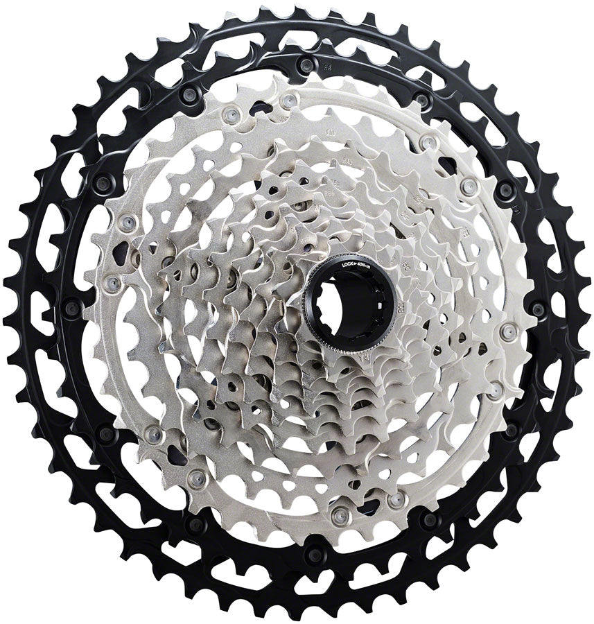 Shimano XT CS-M8100 Cassette - 12-Speed 10-51t Silver/Black Micro Spline side front angle