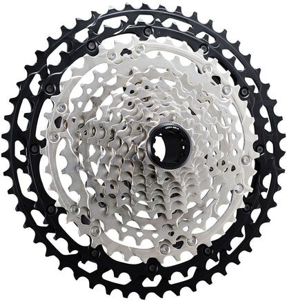 Shimano XT CS-M8100 Cassette - 12-Speed 10-51t Silver/Black Micro Spline side front angle