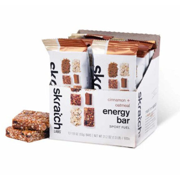 Image of a box of 12 of Skratch Labs Anytime Energy Bar in Cinnamon Oatmeal.