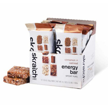 Image of a box of 12 of Skratch Labs Anytime Energy Bar in Cinnamon Oatmeal.