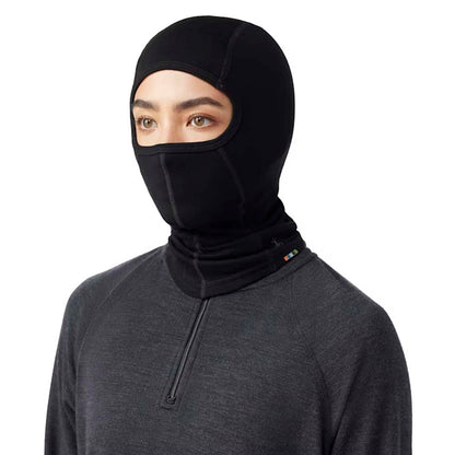 Smartwool Thermal Balaclava in Black on a model against a white background.