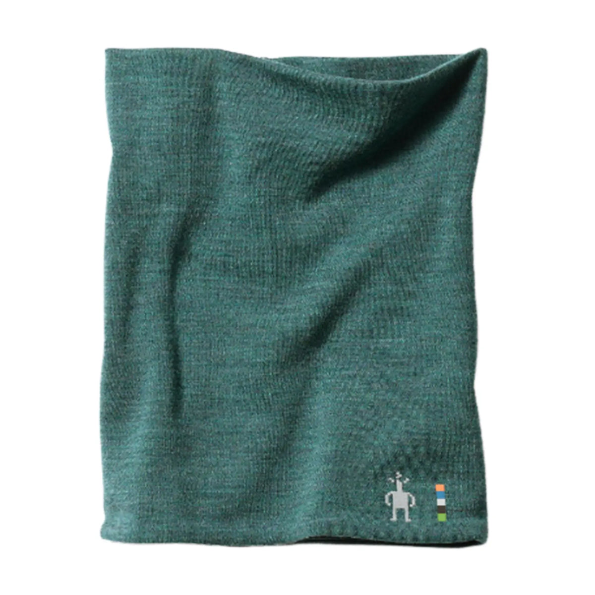 Side view of the Smartwool Thermal Merino Reversible Neck Gaiter in Dark 
Teal Heather against a white background.