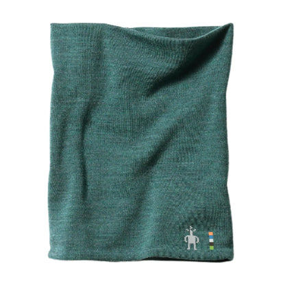 Side view of the Smartwool Thermal Merino Reversible Neck Gaiter in Dark 
Teal Heather against a white background.