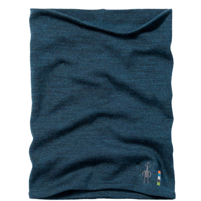 The Smartwool Thermal Merino Reversible Pattern Neck Gaiter in Twilight Blue Heather against a white background.